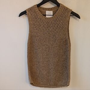 Marella Monochrome Tan Shimmery Knit Sleeveless Shirt Small